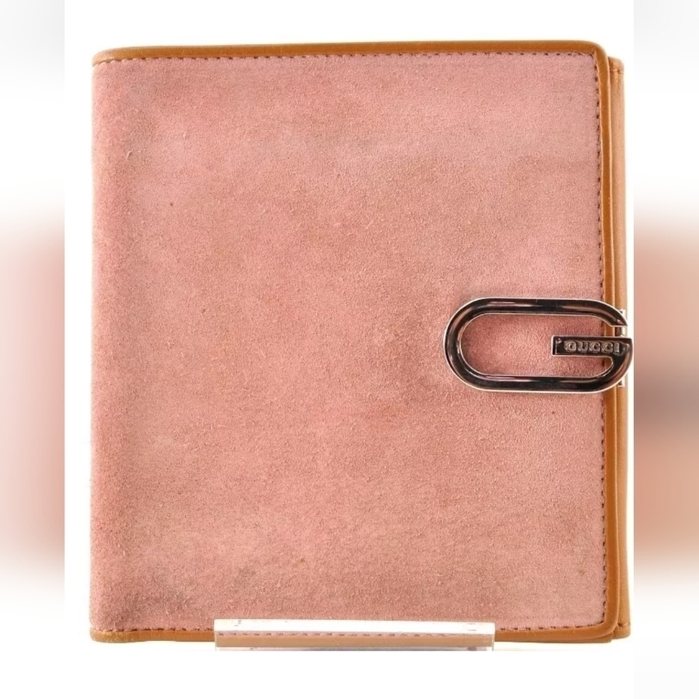 GUCCI Bi-Fold Wallet -Authentic RARE A rank Leather Suede Pink Brown